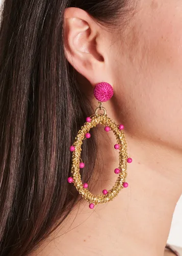 Boucles d'oreilles pendantes dorées perles roses - La Fée Maraboutée - Modalova