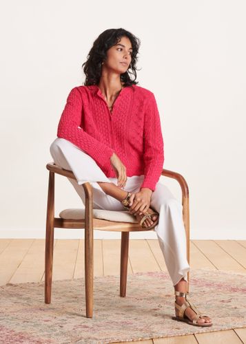 Gilet rose fuchsia à col rond en maille chinée - La Fée Maraboutée - Modalova