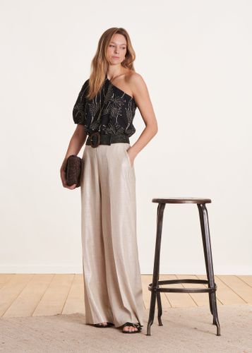 Pantalon beige en lin foiled taille haute - La Fée Maraboutée - Modalova