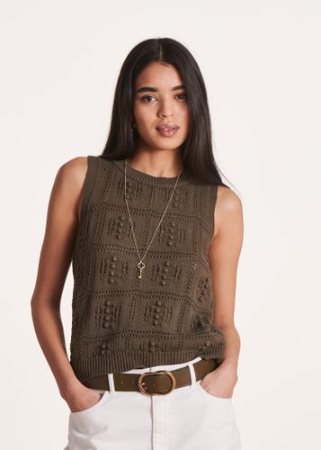 Pull sans manches marron en maille crochet - La Fée Maraboutée - Modalova