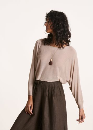 Pull court beige maille fine encolure bateau - La Fée Maraboutée - Modalova