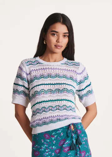 Pull manches courtes en maille crochet fantaisie - La Fée Maraboutée - Modalova