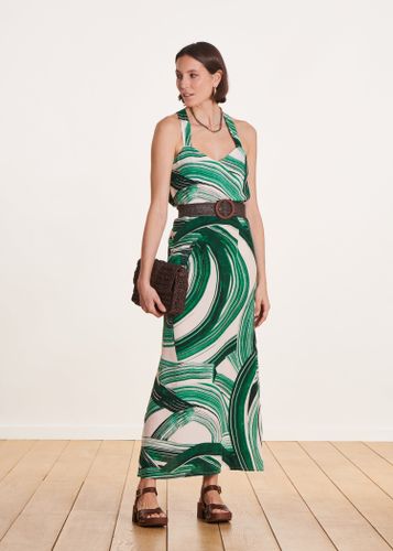 Robe longue verte imprimée à bretelles - La Fée Maraboutée - Modalova