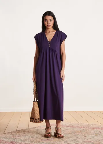 Robe mi-longue fluide à col V en lyocell - La Fée Maraboutée - Modalova