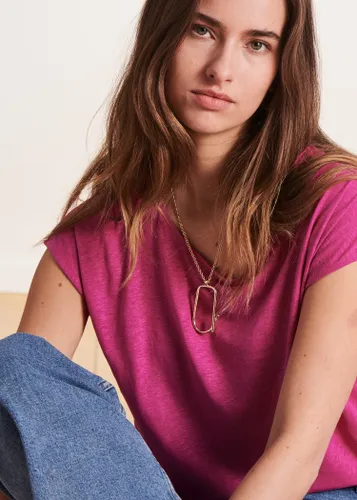 T-shirt droit rose col rond en lyocell lin - La Fée Maraboutée - Modalova