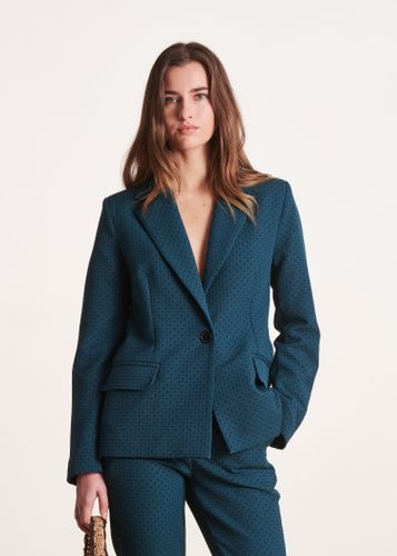 Veste tailleur ajustée en jacquard bleu pétrole - La Fée Maraboutée - Modalova