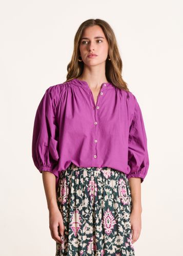 Chemisier rose fuchsia uni en coton manches 3/4 - La Fée Maraboutée - Modalova