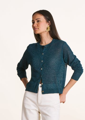 Gilet en maille fine irisée bleu pétrole - La Fée Maraboutée - Modalova