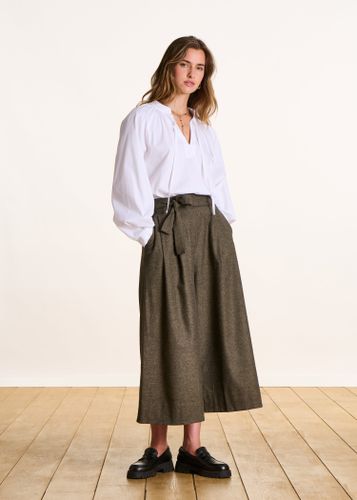 Pantalon jupe-culotte tweed kaki taille élastique - La Fée Maraboutée - Modalova