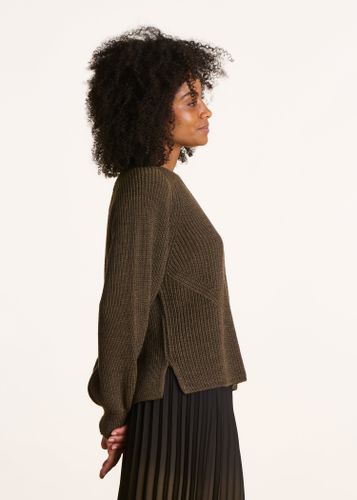 Pull kaki manches longues col rond - La Fée Maraboutée - Modalova