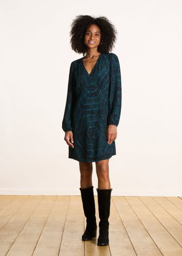 Robe courte bleu pétrole à imprimé manches longues - La Fée Maraboutée - Modalova