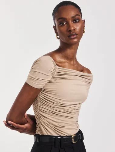 Katie Ruched Top In Taupe - MicroModal - Ninety Percent - Modalova