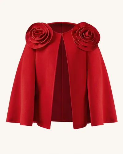 Manteau Cape Clara avec Appliques Florales - Rouge - JW PEI - Modalova