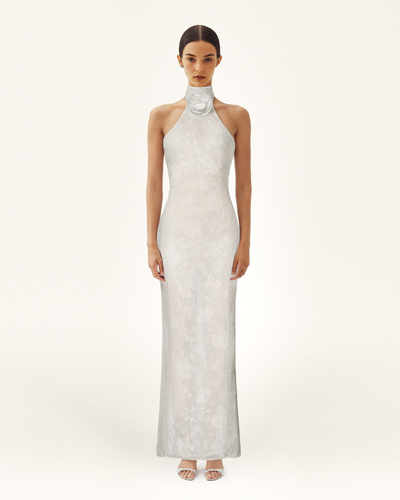 Robe longue blanche à col halter en dentelle florale Uliana - Blanc - JW PEI - Modalova