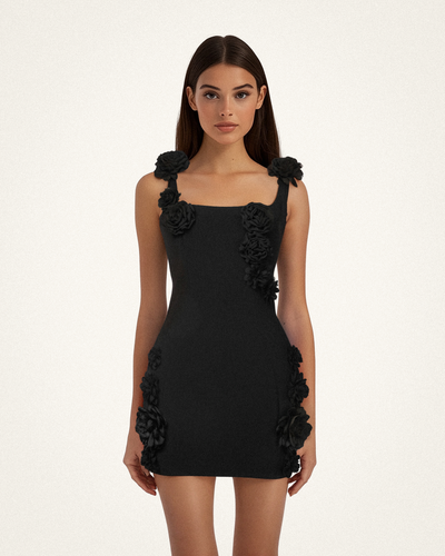 Robe Mini Noire avec Appliqué Rosette Elaina - Noir - JW PEI - Modalova