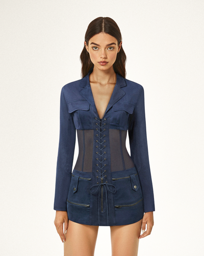 Robe courte avec veste corset en suédine - Bleu foncé - JW PEI - Modalova