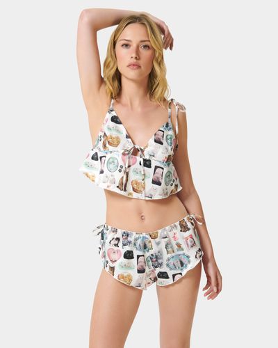 BB x Ashley Williams Kitten Print Luxury Satin Crop Cami and Short Set - Bluebella - US - Modalova