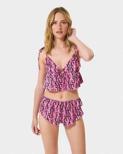 BB x Ashley Williams Tattoo Print Luxury Satin Crop Cami and Short Set - Pink / S - Bluebella - US - Modalova