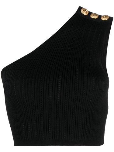 One-shoulder Cropped Ribbed Knit Top - Balmain - Modalova