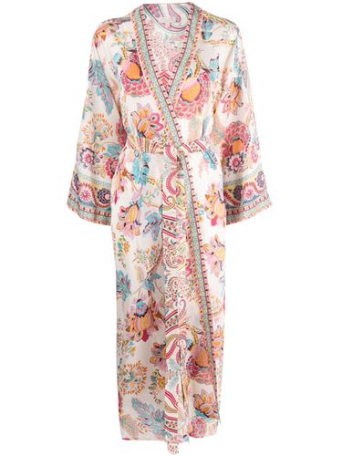Printed Satin Belted Kimono - Anjuna - Modalova