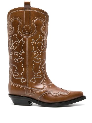 GANNI - Leather Western Boots - Ganni - Modalova