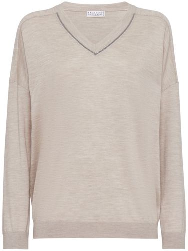 Cashmere And Silk Blend V-necked Sweater - Brunello Cucinelli - Modalova