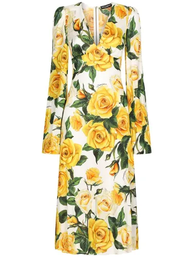 Flower Print Midi Dress - Dolce & Gabbana - Modalova