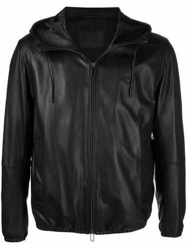 Hooded Leather Blouson Jacket - Emporio Armani - Modalova