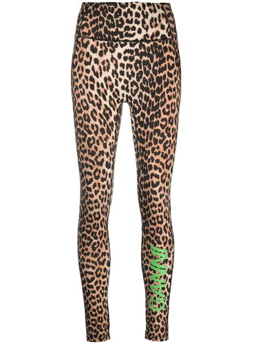 Leopard Print Nylon Leggings - Ganni - Modalova