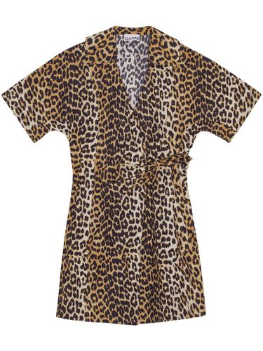 Leopard Print Organic Cotton Mini Dress - Ganni - Modalova