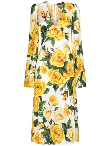 Rose Printed Organzino Silk Midi Dress - Dolce & Gabbana - Modalova