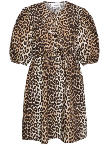 Leopard Print Cotton Mini Dress - Ganni - Modalova