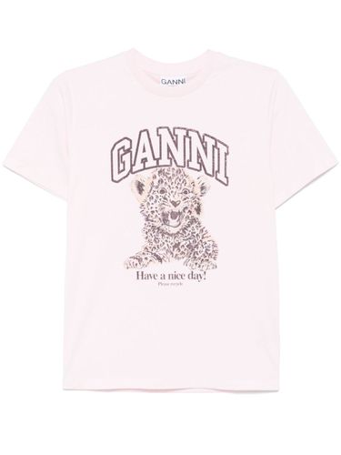 Leopard Print Cotton T-shirt - Ganni - Modalova