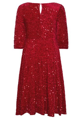 Robe Patineuse Rouge En Velours À Sequins Size 46 - Yours London - Modalova
