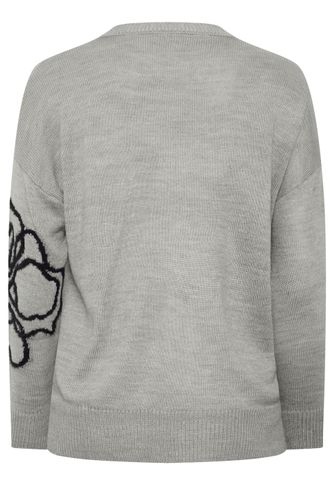 Pull En Maille Gris Chiné À Fleurs Size 54-56 - Yours - Modalova