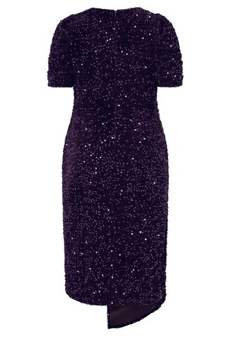 Robe Cachecœur Longue Violette En Velours À Sequins Size 48 - Yours London - Modalova