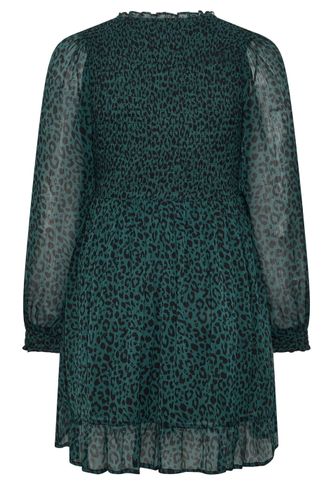 Robe Smockée Verte En Mousseline À Imprimé Léopard Size 44 - Yours - Modalova