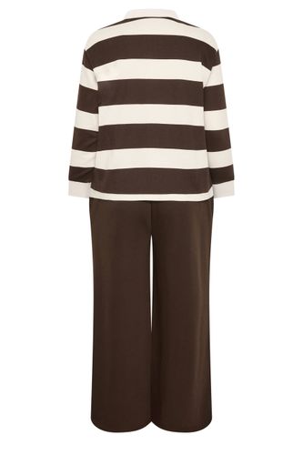 Ensemble Sweatshirt À Col Et Pantalon De Jogging Marron Chocolat À Rayures Size 42 - Yours - Modalova