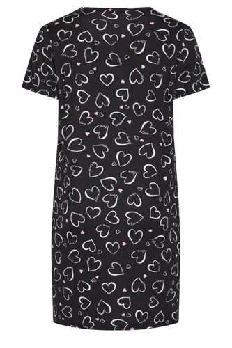 Chemise De Nuit Noire À Imprimé Cœurs Avec Patte De Boutonnage Size 50-52 - Yours - Modalova