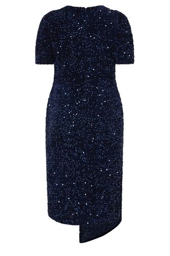 Robe Cachecœur Longue Bleue En Velours À Sequins Size 46 - Yours London - Modalova
