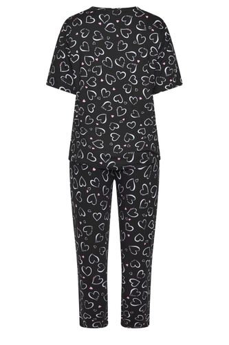 Ensemble De Pyjama Large Noir À Imprimé Cœurs Size 46-48 - Yours - Modalova
