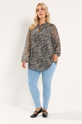Blouse Noire À Col Volanté Et Imprimé Léopard Size 44 - Yours - Modalova