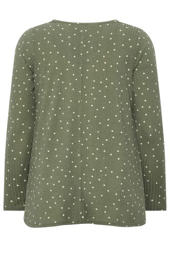 Top Côtelé À Boutons Vert À Pois Size 50-52 - Yours - Modalova