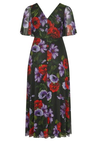 Robe Cachecœur Longue Noire À Fleurs Size 44 - Yours London - Modalova