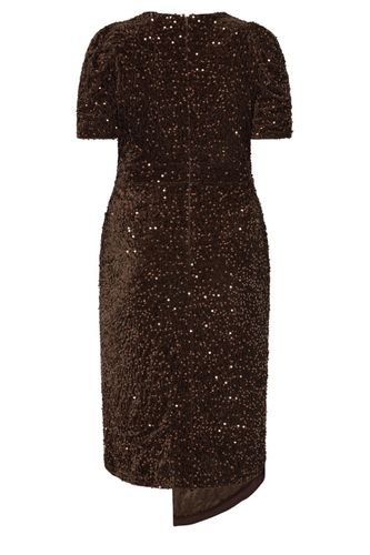 Robe Cachecœur Longue Marron Chocolat En Velours À Sequins Size 50 - Yours London - Modalova