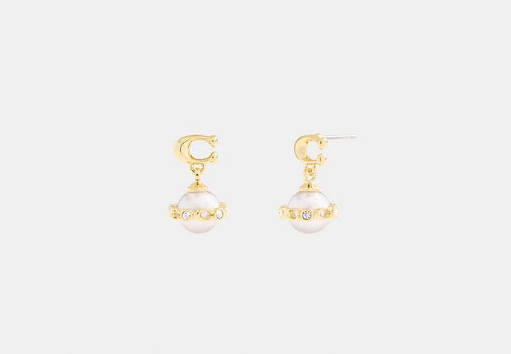 Boucles d'oreilles pendantes avec perle exclusives - COACH - Modalova