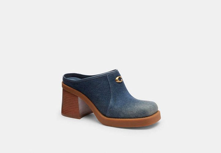 Mule à Talon Avec C Sculpté En Denim Vieilli - COACH - Modalova