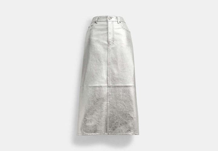 Falda larga de piel metalizada - COACH® - Modalova