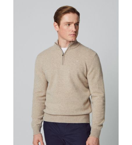 HM703023 Pull en laine marron Stone Lambswool Hzip (L), Beige, Casuel, Classique, Manche longue - Hackett London - Modalova