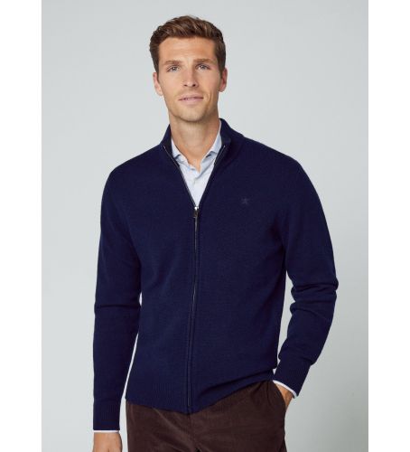 HM703021 Pull en laine d'agneau Fzip (M), Casuel, Classique, Manche longue, Marine - Hackett London - Modalova